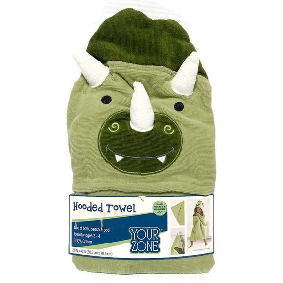 Green Dino Hooded Towel Wrap 23 x 40 Green Cotton by Your Zone - Picture 6 of 6